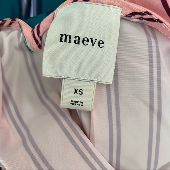 Maeve Anthropologie Taffeta Bow Swing Blouse Puff Sleeve size XS Pink Stripe - Picture 9 of 10